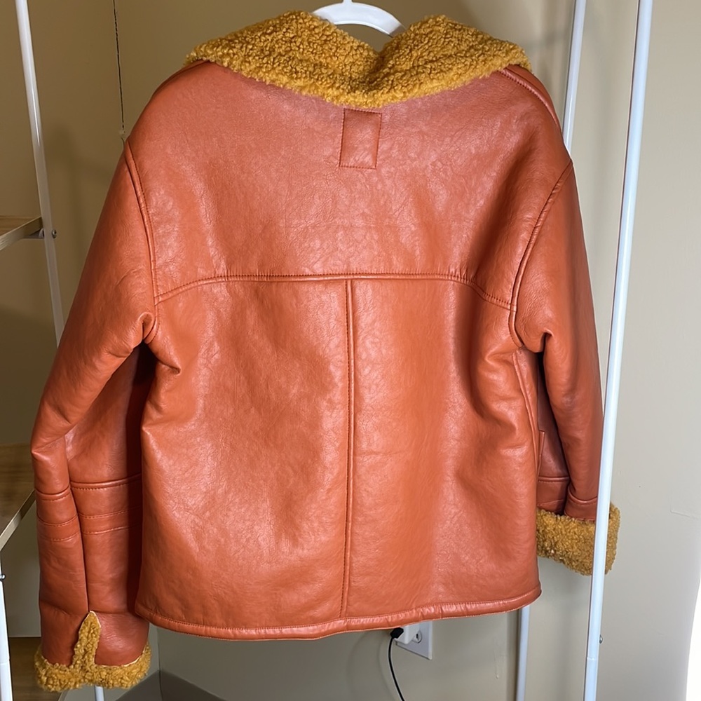 NWT Free People Orange Vegan Leather Coat - Picture 7 of 7